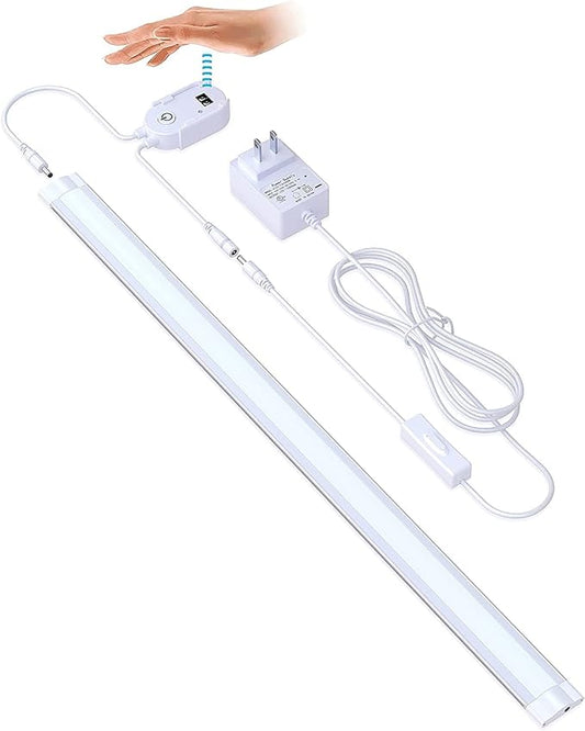LED Under Cabinet Lighting 20In Kitchen Under Counter Lights Strip Dimmable Touchless with Manual Sensor,Undercounter Light Bar Plug in,4000k Natural White for Display,Shelves,Workbench,Desk,1pcs
