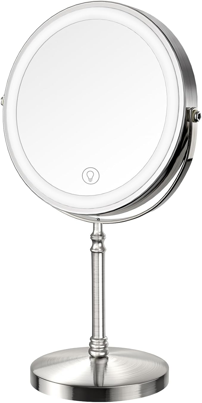 DEIOVWXS Makeup Mirror, 3000mAh Rechargeable Double-Sided Magnifying Vanity Mirror with 3 Colors, 1X/10X, 360° Rotation, Adjustable Brightness, Gifts for Mom, Women,Wife, Girls, Dorm Room Essential