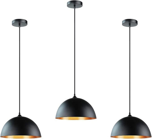 Takor 3 Pack Metal Pendant Light Fixtures, Rustic Ceiling Lights, Industrial Adjustable Hanging Lamp with E26 Base, Farmhouse Pendant Lighting for Kitchen Island, Living Room, Black(Bulb Not Included)
