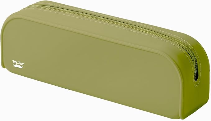 Mr. Pen- Olive Green Silicone Pencil Pouch, Aesthetic Design, Small Size, Multipurpose Makeup Bag