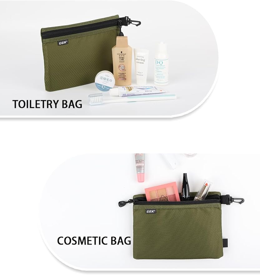 GOX Small Toiletry Bag for Men Bulk Cosmetic Bag Dopp Kit Carry On Zipper Pouch Organization Nylon Small Packing Sack Waterproof (Dark Green)