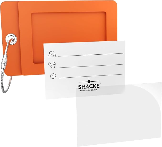 Shacke Luggage Tag Initial – Fully Bendable Tag w/Stainless Steel Loop - Orange (Letter W)