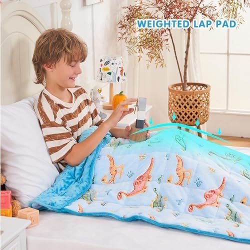 yescool Weighted Blanket 5 Pounds Weighted Lap Blanket, Glow in The Dark Dinosaur Heavy Blankets, Warm Minky Weighted Throw Blanket Gifts for 40-60lbs, 36"x48"