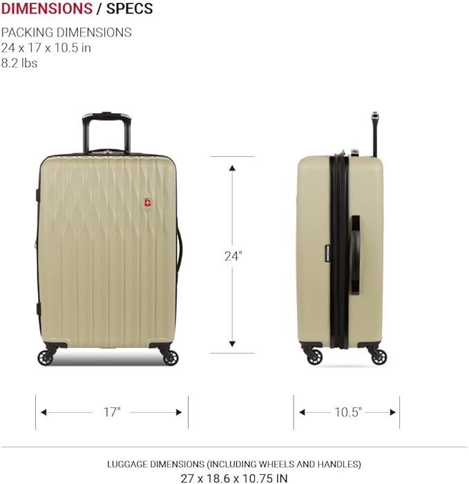 SwissGear 8018 Expandable Luggage, Hard Shell Medium Luggage with Spinner Wheels