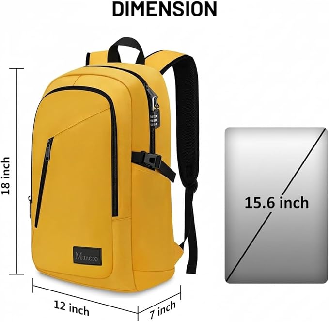 Mancro Travel Laptop Backpack, 15.6 in Anti Theft Backpack for Women Men, Computer Bag Fits 15.6 Inch Laptop and Notebook Backpack Gift, Yellow