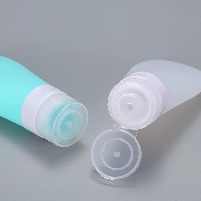 2 Pcs Silicone Travel Bottles,3oz Leak Proof Refillable Squeeze Containers with Transparent Carry Bag,Small Empty Travel Size Bottles for Shampoo,Conditioner,Lotion,Toiletries