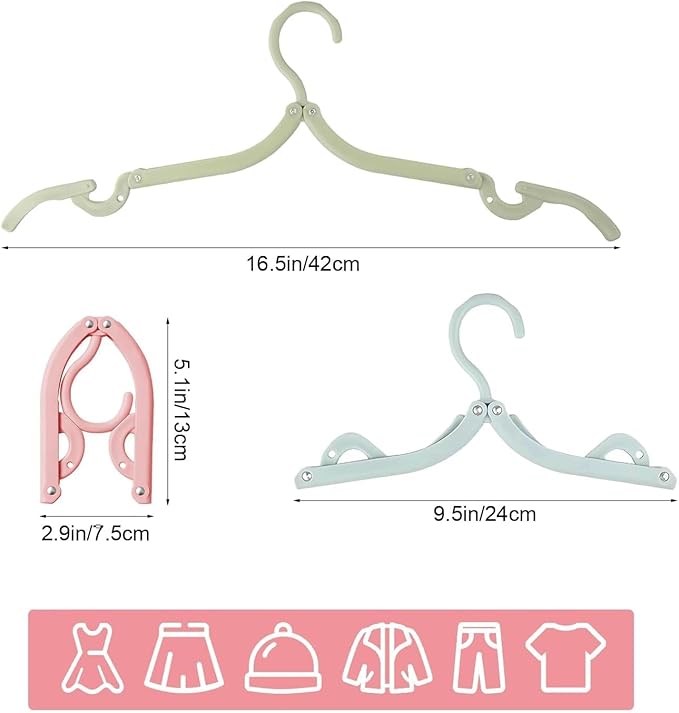 Foldable Travel Hangers 10 Pack w/10 Clips, Cruise Essentials 2025, Portable Hangers Collapsible Hanger Plastic, Travel Must Haves for Suitcase, Hotel, RV, Road Trip, Flying, Camping (Green)