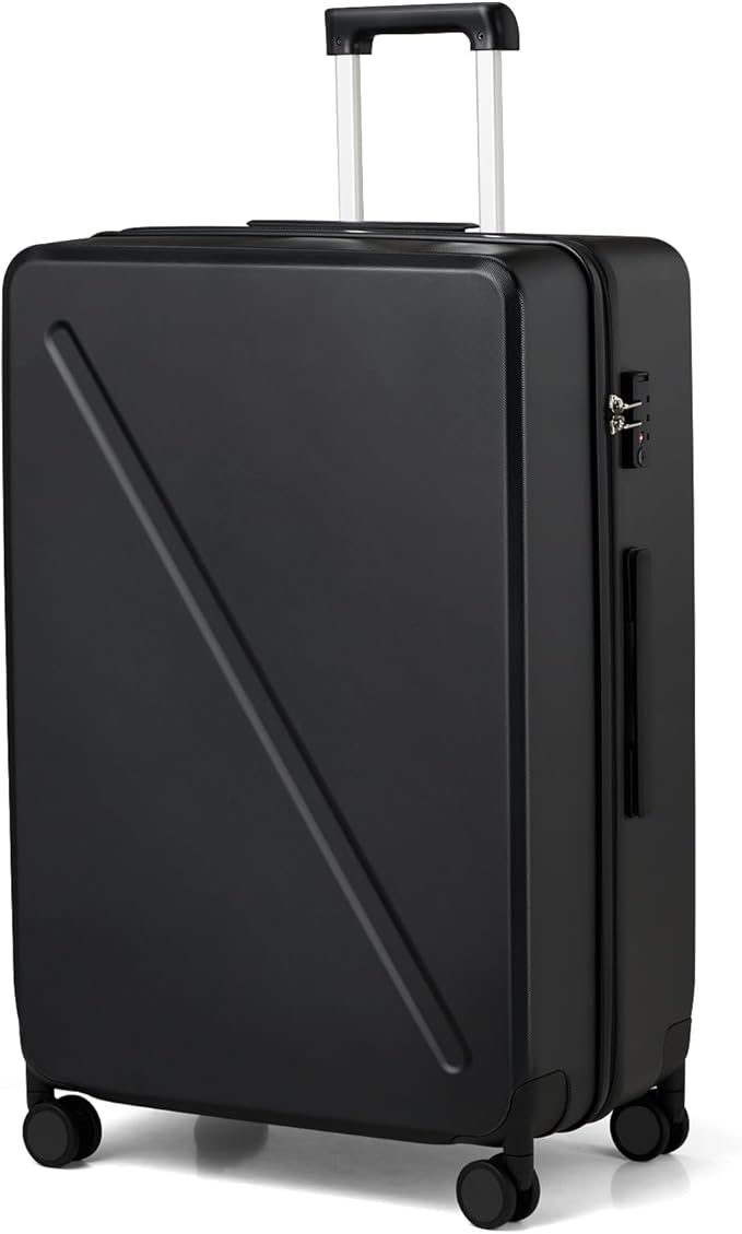 MILADA 28 Inch Large Checked Luggage, Hard Shell Suitcase with 360° Spinner Wheels, TSA Approved Lock, Lightweight Durable Hardside Travel Suitcase for Long Trips, Black