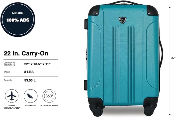 Travelers Club Chicago Hardside Expandable Spinner Luggage, Teal, 22" Carry-On
