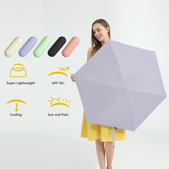 BAODINI Travel Essentials Mini Umbrella for Purse With Case Small Compact UV Sun Protection Lightweight Tiny Pocket Manual Open Close Umbrella for Women Kids and Men Fits Purse Backpack