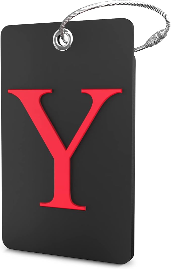 Shacke Luggage Tag Initial - Fully Bendable Tag w/Stainless Steel Loop - Black (Letter Y)