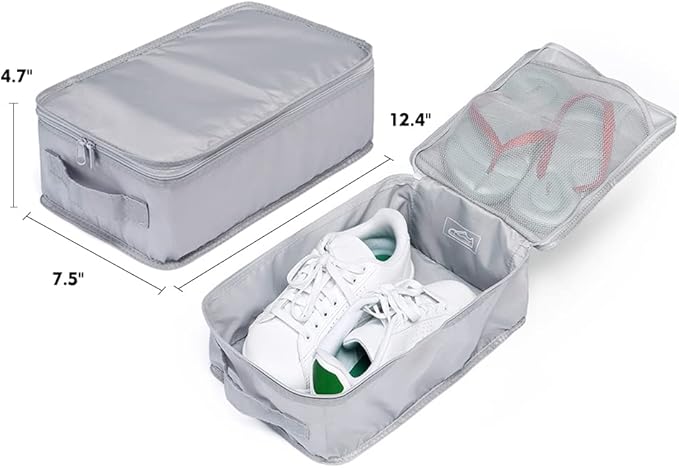 Travel Shoe Bags, Foldable Waterproof Shoe Pouches Organizer-Double Layer (4 Grey Shoe Bag)