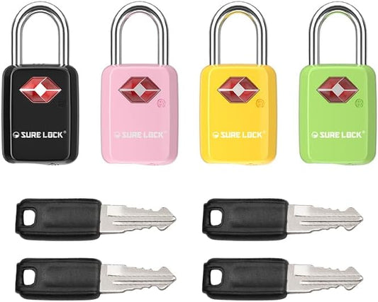 SURE LOCK Mini TSA Approved Keyed Luggage Lock – One Key Opens All, Fits Tight Zipper Gaps & Small Pull Holes, Compact Travel Lock for Suitcases, Backpacks & Handbags