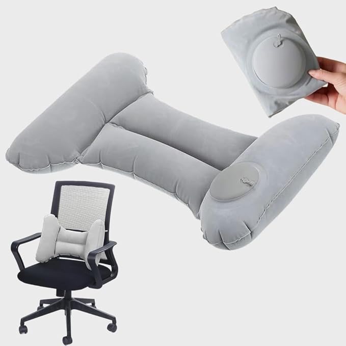 OULIGET Inflatable Lumbar Support Pillow,H-Type Self Pressing Inflation Pillow for Office Chair and Airplane Travel Seat,Foldable Pillows Easy to Carry, Back Pain Relief (Grey)