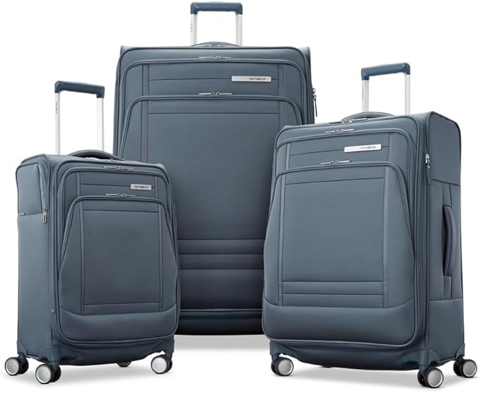 Samsonite UpLIFT Lightweight Large Checked Softside 3-Piece Luggage Set with Spinner Wheels - Expandable - Airline-Approved, Polyester Soft Suitcase for Ultra Light Travel - Elemental Blue