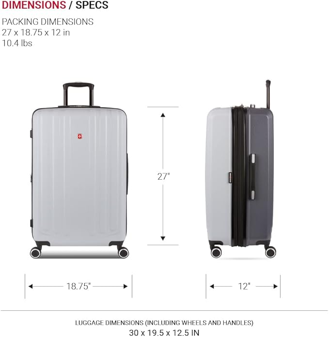 SwissGear Duet Expandable Luggage, Hard Shell Large Luggage with Spinner Wheels