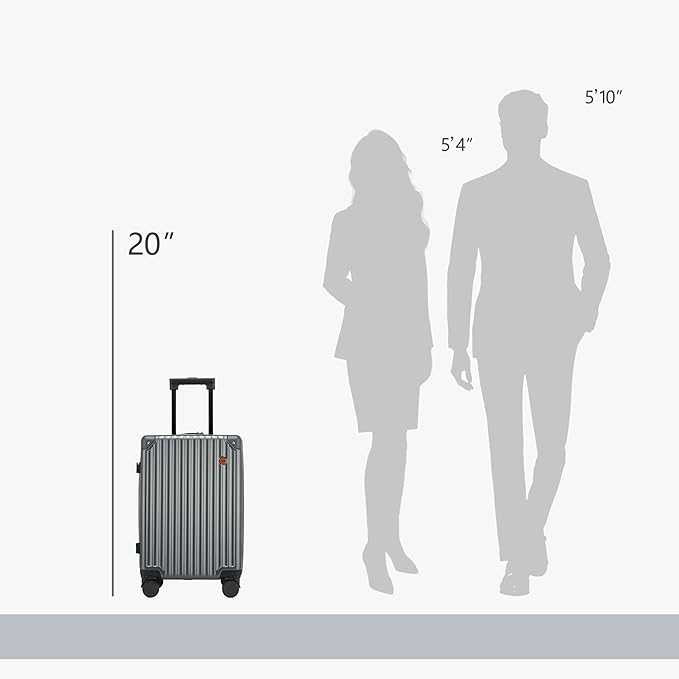 20 Inch Carry On Luggage,22x14x9 Airline Approved Hardside Suitcase with 8 Spinner Wheels and TSA Lock, Lightweight PC+ABS Hard Shell Travel Luggage for Men and Women (Grey)