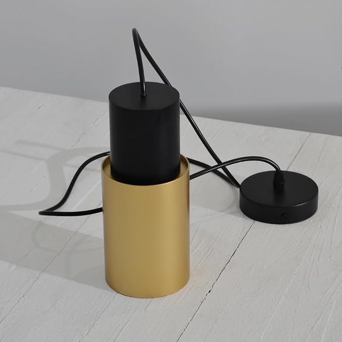 DUHU Gold Pendant Light,Modern Black Kitchen Island Light,Vintage Wood Hanging Lamp,Height Adjustable,Pendant Light Fixture for Nightstand Bedroom,Dining Room,Office,Cafe,Bars Light,E26,1pack
