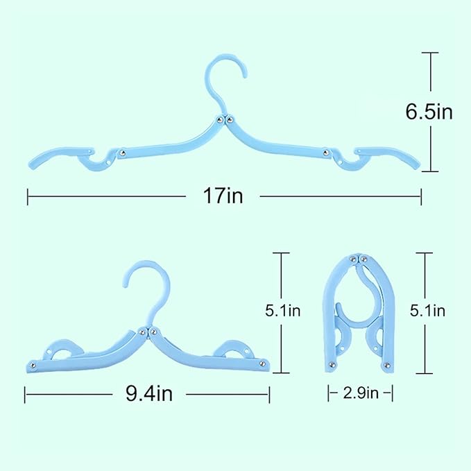 EAVOQLB 10 PCS Portable Folding Clothes Hangers Retractable Plastic Non Slip Clothing Hangers for Kids and Adults