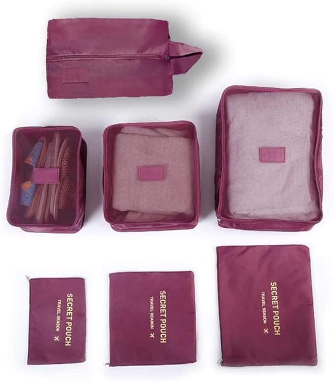 Packing Organizers Packing Cubes for Suicase 7 Set Travel Luggage Organizer Bags for Suitcases (Wine Red)