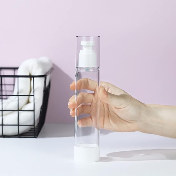 longway 4 Oz 120ml Clear Airless Cosmetic Cream Pump Bottle Travel Size Dispenser Refillable Containers/Foundation Travel Pump Bottle for Shampoo (Pack of 6)