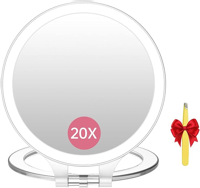 FASCINATE Magnifying Mirror 20X 1X Double Sided Magnification Makeup Vanity Mirror Rechargeable Lighted Mirror with 3 Color Setting Adjustable Rotation LED Vanity Desk Mirror
