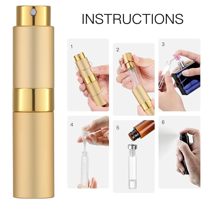 LISAPACK 8ML Atomizer Perfume Spray Bottle for Travel, Empty Refillable Cologne Dispenser, Portable Sprayer (Gold)