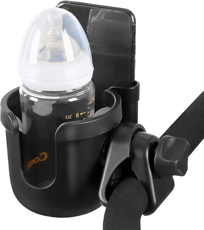 Accmor Stroller Cup Holder with Hook, Bike Cup Holder, Universal Cup Holder for Uppababy Nuna Doona Strollers, 2-in-1 Cup Phone Holder for Stroller Bike Wheelchair Walker Accessory