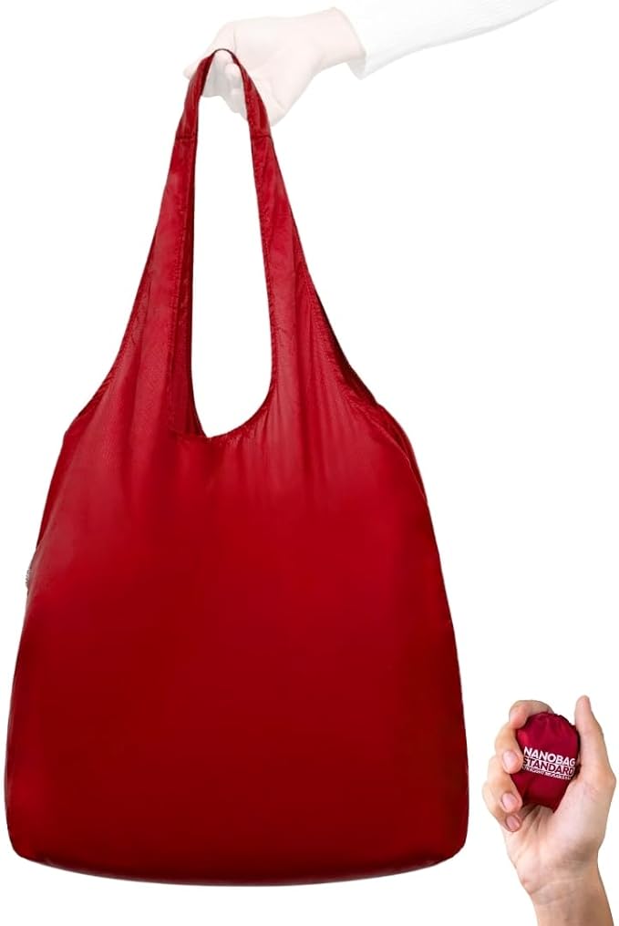 Nanobag Ultralight Foldable Tote for Women & Men, Reusable Grocery & Travel Bag, Packable Collapsible Compact Market Essential (Standard Burgundy)