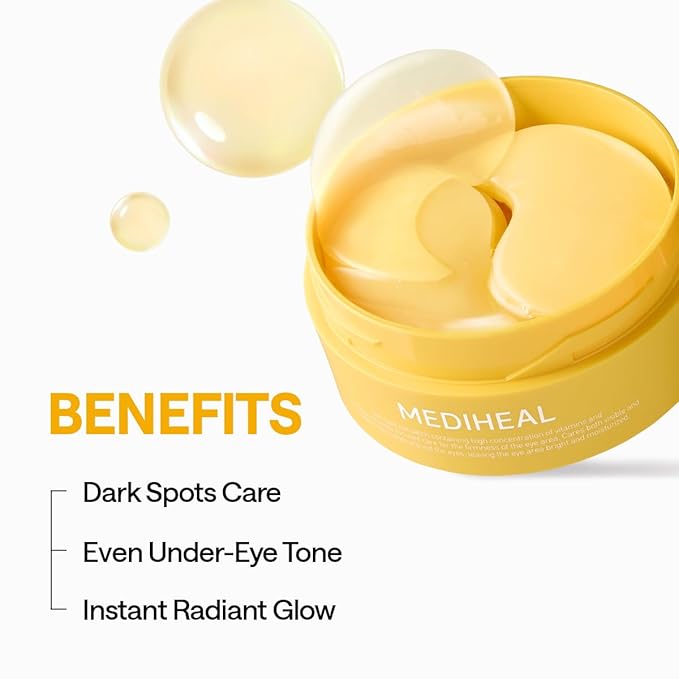 Mediheal Vita Collagen Under Eye Patches for - Korean Hydrogel Eye Pads (60 patches) with 7 Vitamin & 5 Micro Collagen. Moisturizng & Non Irritating Eye Gel Mask. Sealing Cap Included.