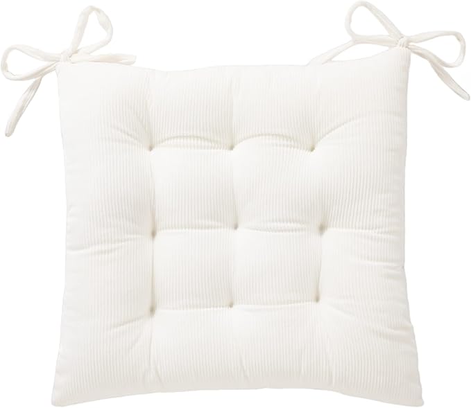 HLOVME Corduroy Chair Cushion with Ties Ultra Soft Warm Floor Cushion for Kids Reading Nook Comfortable Square Seat Cushion for Adult 15.7”x15.7”, White