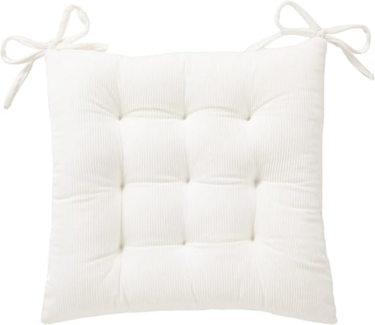 HLOVME Corduroy Chair Cushion with Ties Ultra Soft Warm Floor Cushion for Kids Reading Nook Comfortable Square Seat Cushion for Adult 15.7”x15.7”, White