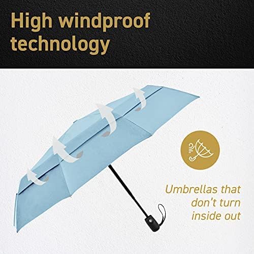 Windproof Compact Umbrella for Rain - 42” Travel Umbrella, Portable, Strong, Collapsible to 11”, Automatic Open Close Button, Vented Double Canopy with Fiberglass/Steel Frame, Wind Resistance to 55MPH