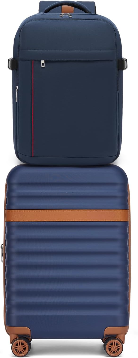 Kono Airline Approved Suitcase Set 3 Piece Luggage Set Lightweight Carry On Travel Luggage, TSA Lock Spinner Wheels Hardshell (Navy/Brown, (BP/20))