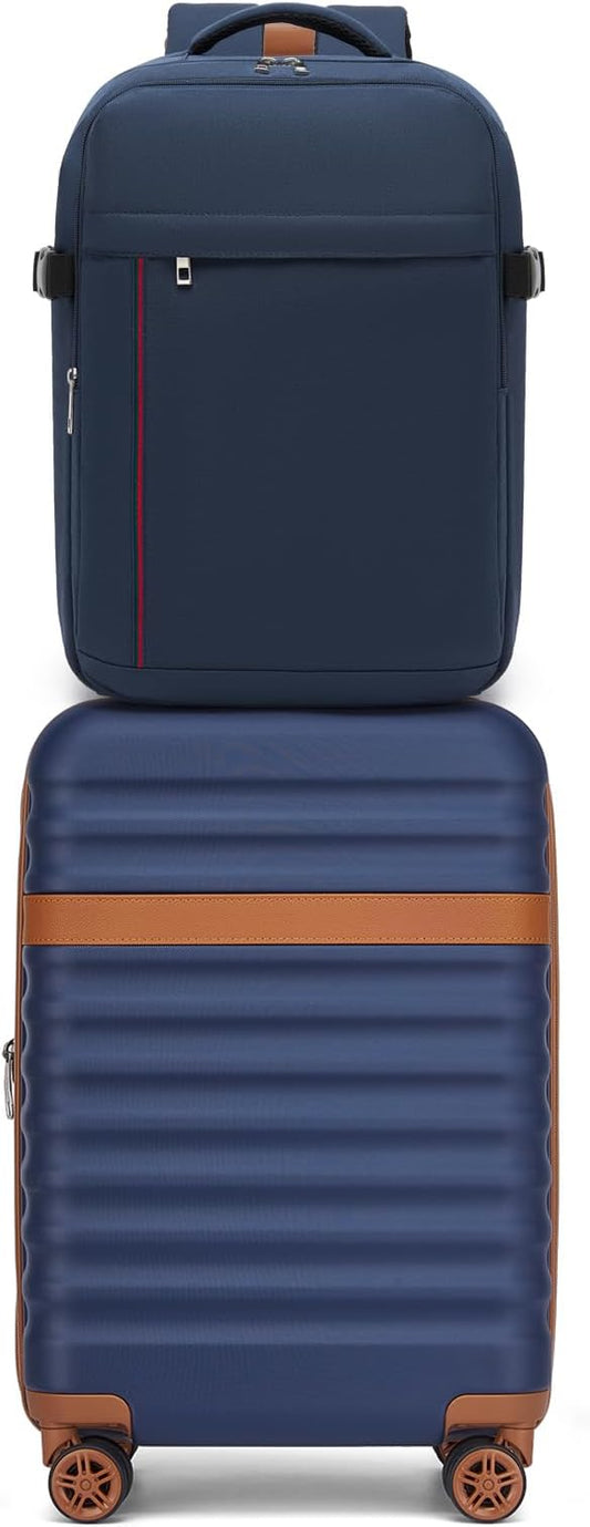 Kono Airline Approved Suitcase Set 3 Piece Luggage Set Lightweight Carry On Travel Luggage, TSA Lock Spinner Wheels Hardshell (Navy/Brown, (BP/20))