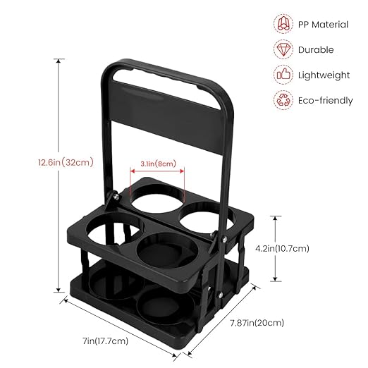 Bodaon 4 Cup Drink Carrier with Handle, Plastic Cup Carriers for Drinks, Drink Holder for Car, Take Out Delivery Drivers Accessories, Portable Foldable Reusable Mobile, Use for Food Delivery Bag