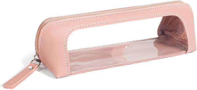 LETGO 2Pack Clear Makeup Bags Set, Small Clear Makeup Bag, PU Leather Travel Makeup Brush Case Portable Transparent Waterproof Cosmetic Organizer Pouch with Zipper for Women(2Pack-White Set)