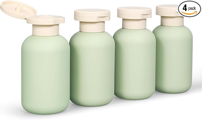 DEMORA 3.4 oz Travel Size Bottles TSA Approved for Toiletries, Leak Proof Plastic Travel Squeeze Bottles Refillable Toiletry Containers with Flip Caps and Labels for Shampoo Lotion (Green, 4 Pcs)