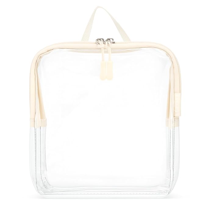 BORSALI TSA Approved Toiletry Bag - Clear Quart Size for 3-1-1 LIquids for Carry On Travel - Toiletries Organizer - Cosmetic Pouch with Zipper - Travel Accessories - Cream with Handle