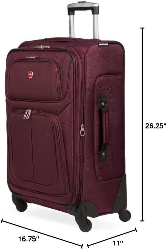SWISSGEAR Sion Softside Expandable Spinner Luggage Durable Lightweight Travel Suitcase, Merlot, Checked-Medium 25-Inch