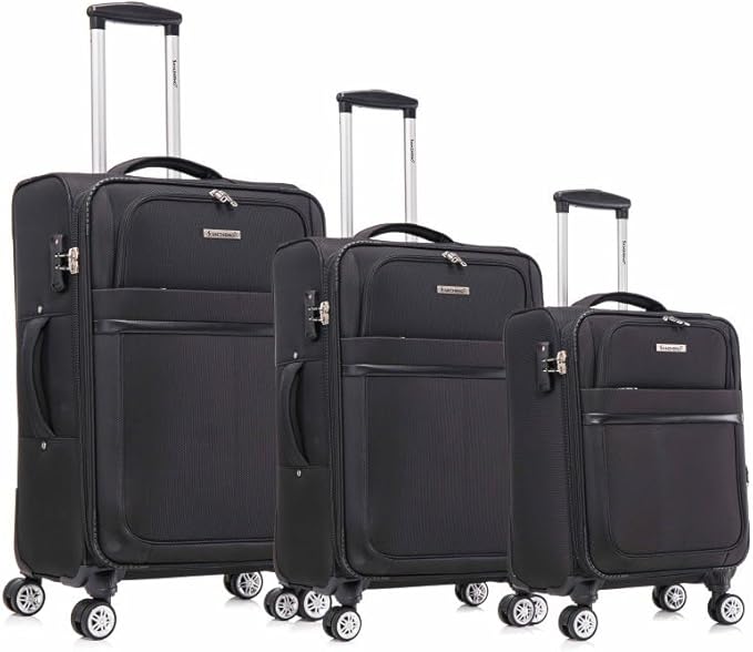 Lispin Luggage Set Softshell Expandable 4 Piece Suitcase with Wheels Softside Lightweight Travel Carry on Luggage (Black + Fabric + 3-piece)