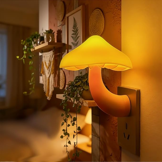 3 Pack LED Mushroom Night Light Plug in Lamp Warm Yellow Light Sensor Night Lights Plug into Wall, Dusk to Dawn Sensor NightLight for Adults Kids Room Bedroom Bathroom Hallway Kitchen