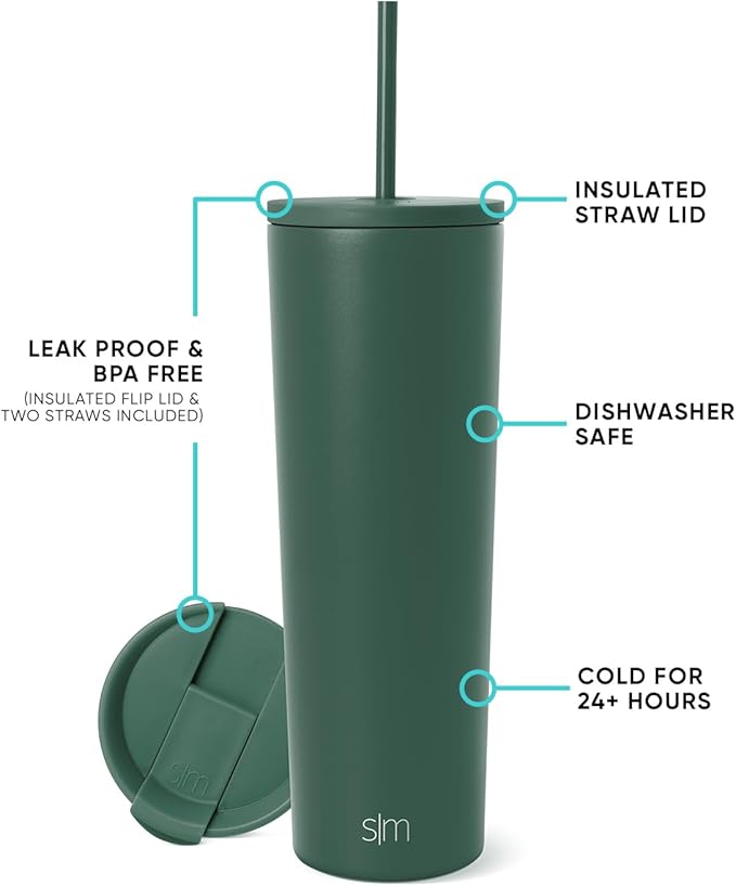 Simple Modern Classic Tumbler with Straw Lid | Insulated Iced Coffee Cup Reusable Stainless Steel Water Bottle Travel Mug | Gifts for Women Men Her Him | 28oz | Forest