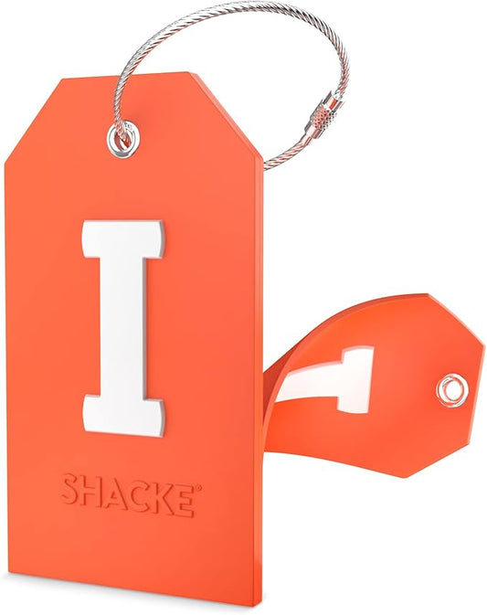 Shacke Initial Luggage Tag with Full Privacy Cover and Stainless Steel Loop – (Letter I)