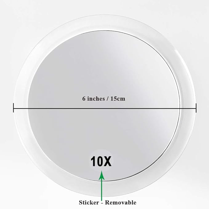 SANTOO 10X Magnifying Mirror - with 3 Mounting Suction Cups - Used for Precise Makeup - Eyebrows/Tweezing - Blackhead/Blemish Removal - Bathroom/Travel Makeup Mirror - 6 Inch Round