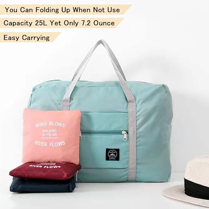 2 Pack Foldable Travel Bag Waterproof Travel Duffel Bag,Women Ladies Man Canvas Weekender Bag Overnight Carry-on Tote Duffel in Trolley Handle (Pink&Blue)…