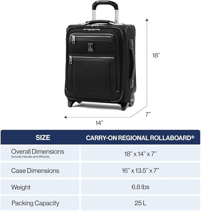 Travelpro Platinum Elite Softside Expandable Carry on Luggage, 2 Wheel Upright Regional Suitcase, USB Port, Men and Women, Shadow Black, Carry On 16-Inch