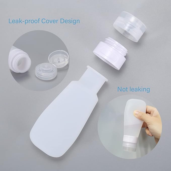 2 Pcs Silicone Travel Bottles,3oz Leak Proof Refillable Squeeze Containers with Transparent Carry Bag,Small Empty Travel Size Bottles for Shampoo,Conditioner,Lotion,Toiletries