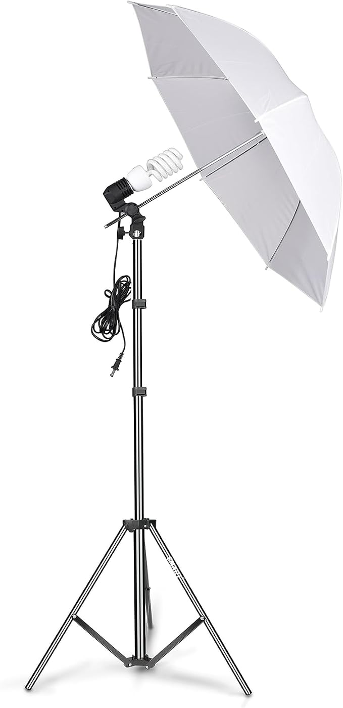 EMART Photography Umbrella, 400W 5500K Lighting kit for Vedio, Studio 1Pack | 33" Reflective Photography Umbrella with Stand & 45W E26/E27 Spiral Light Bulbs, Continuous Photo Lights for Video Lighting