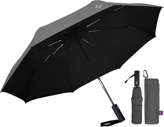 Windproof Travel Umbrella for Rain - 43" Compact Folding Umbrella, Reinforced Strong Frame, Lightweight Portable Parasol with UPF 100+ UV Sun Protection, Cruise Ship Essentials